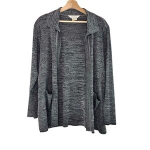 Misook Tunic Length Open Front Cardigan in Grey.